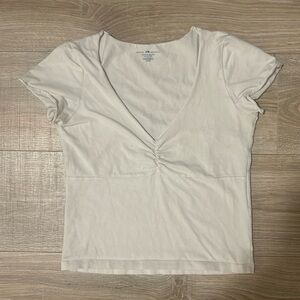 Brandy Melville White Short Sleeve Cinched Top One Size